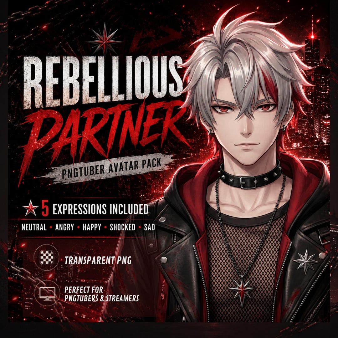 Anime Male Pngtuber Avatar Pack, Rebellious Partner Vtuber Avatar ...