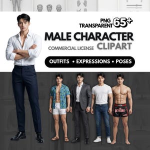 Manlig karaktärsreferens Clipart PNG – 65+ kläder, uttryck, poser (kommersiellt bruk)