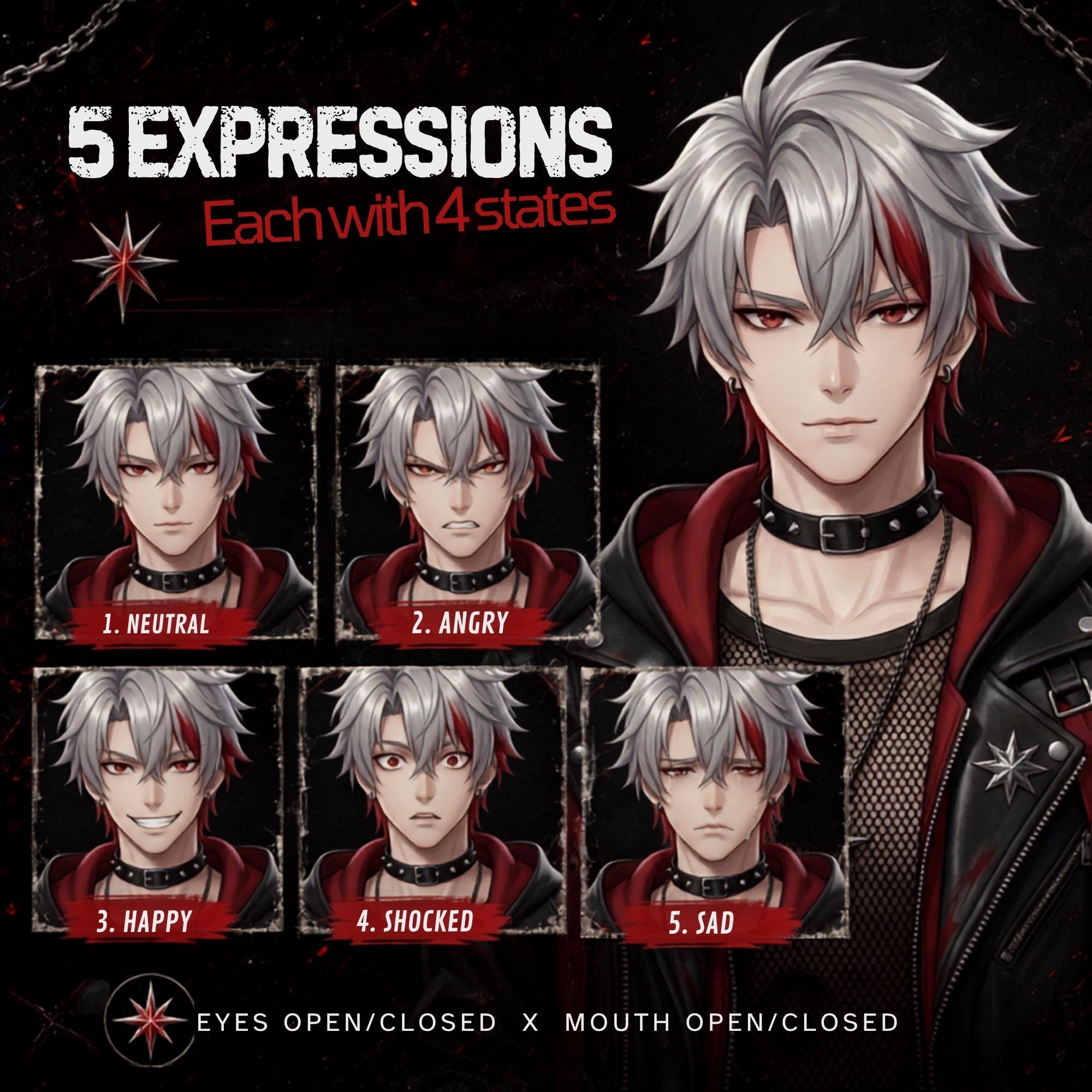 Anime Male Pngtuber Avatar Pack, Rebellious Partner Vtuber Avatar ...