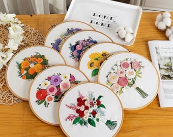 Handmade Floral Embroidery Hoop Art, Cottagecore Wall Decor