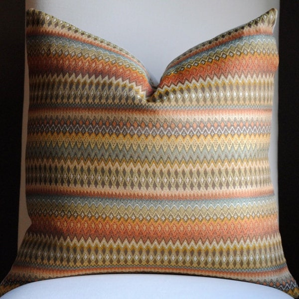 Decorative Pillow Cover-20x20 -Designer Fabric-Geometric-Throw Pillow-Accent Pillow- Orange-Brown-Gold-Green-Teal