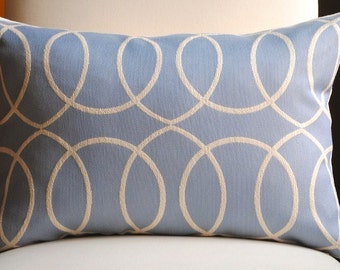 SALE-Ready to Ship-Circle Grove Decorative Pillow Cover-14x20-Accent Pillow-Throw Pillow-China Blue-Cream