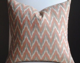 Ready to ship-Designer Pillow Cover-20x20-Adari Ikat-Chevron Pillow-Accent Pillow-BOTH SIDES-Rust-Gray- Cream