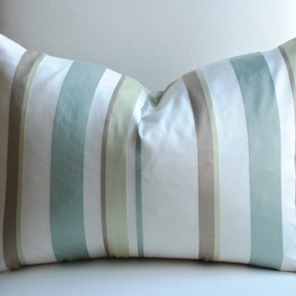 SALE -Ready to Ship-decorativer pillow cover -14x20-stripe -Accent Pillow-Toss Pillow--Teal-Green-Cream-Brown