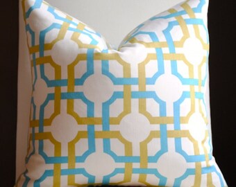 Decorative Pillow Cover -20x20- Waverly-Groovey Grille-Accent Pillow-Toss Pillow-Gold-Teal-White