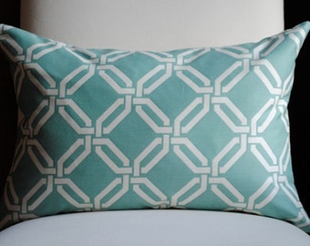 Gate Work Decorative Pillow Cover-14x20-Cotton-Accent Pillow-Throw Pillow-Teal-White-