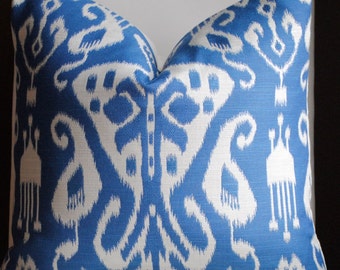 Beautiful Decorative Pillow Cover-20x20-IKAT- Throw Pillow-Accent Pillow-Blue-Cream