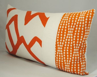 Designer Pillow Cover-ZIMBA- Schumacher Pillow-Orange-Color Blocked-12x20