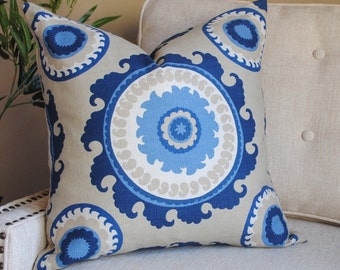 Ready to Ship-Designer Pillow Cover -20x20-Pondarosa-Blue Pillow-Suzani Pillow