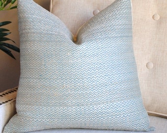 Designer Pillow-Chevron Pillow- 16x16-SILK Pillow-Teal-Cream-Toss Pillow-Accent Pillow-Schumacher Pillow