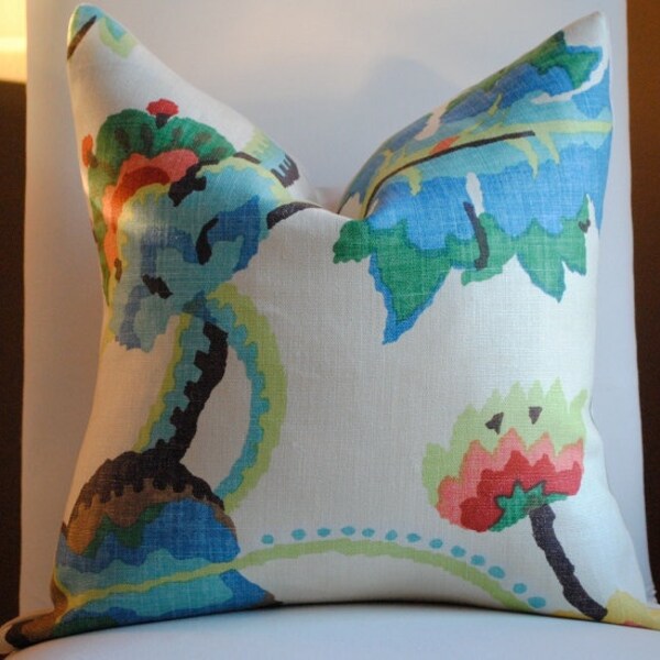 NEW Beautiful  FLORAL Decorative Pillow Cover-18x18-LINEN-Throw Pillow-Accent Pillow-Blue- Green-Yellow-Red-Melon-Brown