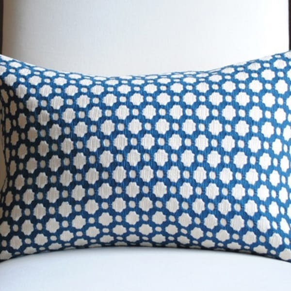 Ready to Ship-Beautiful Decorative Pillow Cover-14x20-COTTON-Betwixt-Indigo/Ivory-Celerie Kemble-Throw Pillow-Accent Pillow