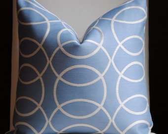 SALE-Ready to Ship-Circle Grove Decorative Pillow Cover-20x20-Accent Pillow-Throw Pillow-China Blue-Cream