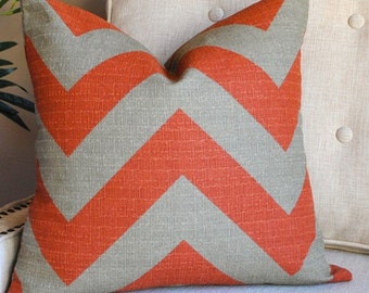 Ready to ship-Designer Pillow Cover-18x18-Chevron Pillow-Throw Pillow-BOTH SIDES-Rust-Gray