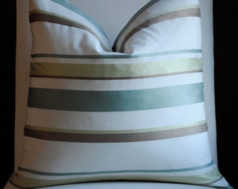 Decorativer Pillow Cover -20x20-STRIPE -Accent Pillow-Toss Pillow--Teal-Green-Cream-Gold