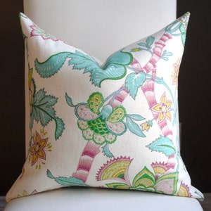 Beautiful Decorative Pillow Cover-Floral-20x20- Ideology- Teal-Green-Chartreuse-Rose-White