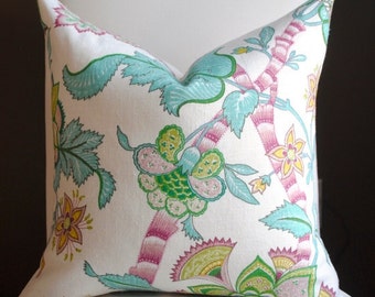 Beautiful Decorative Pillow Cover-Floral-20x20- Ideology- Teal-Green-Chartreuse-Rose-White