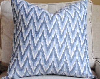 Ready to ship-Decorative Pillow Cover-20x20-Adari Ikat-Accent Pillow-BOTH SIDES-Blue-White