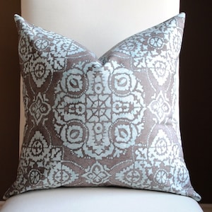 Ready to Ship-Decorative Pillow Cover -20x20-Jakarta-Mineral- BOTH SIDES-Teal-Taupe