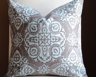 Ready to Ship-Decorative Pillow Cover -20x20-Jakarta-Mineral- BOTH SIDES-Teal-Taupe