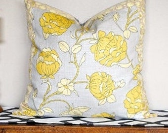 Ready to ship-Designer Pillow Cover-22x22-Lotus Blossom with Velvet 2" Border- Pillow-Accent Pillow-BOTH SIDES-Grey Pillow