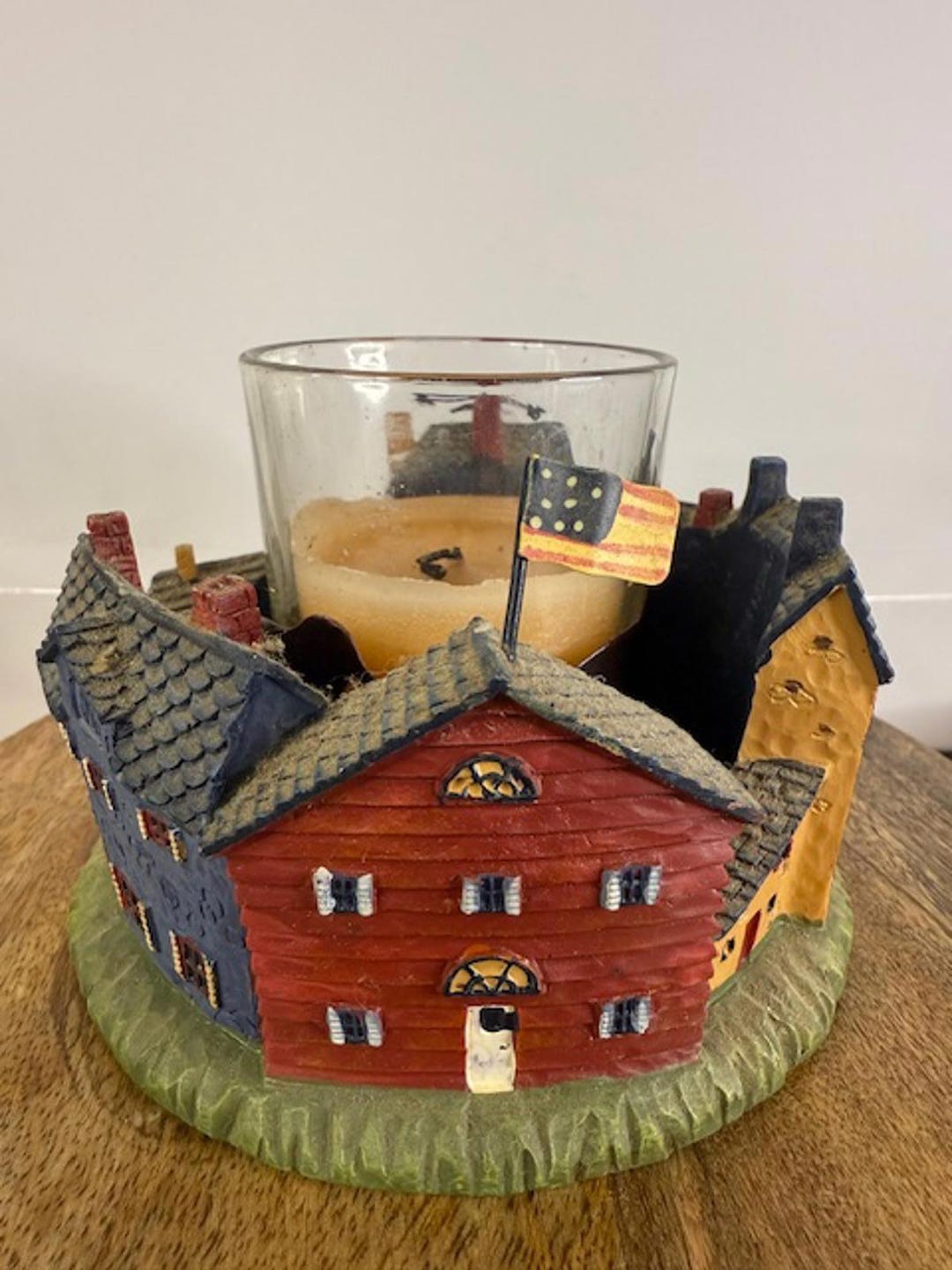 Vintage Colonial Village Candle Holder W/ Glass Votive Hand Painted