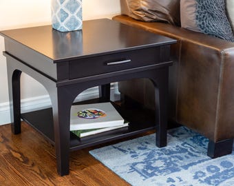 Highland Solid Wood Side Table  - Black Finish - Walnut - Cherry - Maple