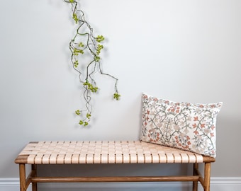 Woven Leather White Oak Bench - Handmade Solid Wood Entryway, Bedroom or Window Bench