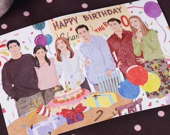 Friends Birthday Theme Flannel Throw Blanket Watercolor Style Sofa Couch Cover for Fans Home Decor Gift Personalized Custom Option