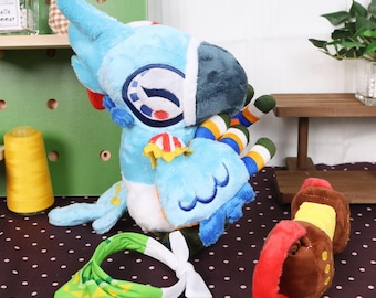 Zelda Breath Wild Kass Plush Handmade Rito Bard Bird Doll with Detachable Accordion Scarf Poseable Tail Fantasy Musician Collectible Gift