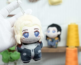 Kawaii Anime Plüsch-Puppen Schwarz Blonde Haare Blaue Augen Baumwolle Gefüllte Stofftier Room Decor Otaku Merch Moe Geschenk Paar Matching