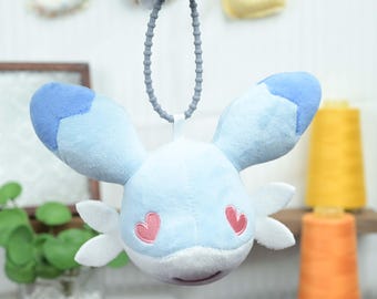Fantasy Beast Plush Blue Fur Heart Eyes Pink Pupils Cotton Fabric Stuffed Animal Mythical Creature Decor Kawaii Gift Idea Bedroom Display