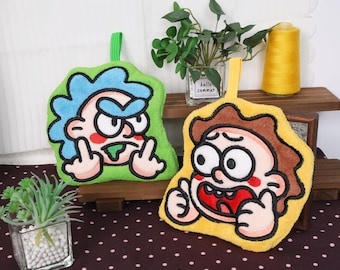 Hand Towel Cartoon Hanging Kitchen Bathroom Towel Soft Coral Fleece Absorbent Wall Decor Gift for Humor Lovers Funny Functional Home Decor