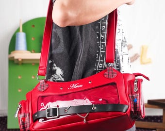Clear Window Ita Bag PU Leather Crossbody Shoulder Handbag Collector Display Gift
