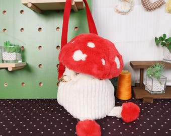 Dungeon Meshi Walking Mushroom Plush Bag Handmade Cute Fantasy Anime Inspired Bucket Shoulder Bag Soft Furry Crossbody Purse for Daily Fans