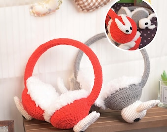 Orejeras de punto hechas a mano Bug Knight, calentadores de orejas de invierno, accesorio de cosplay, regalo, gorro de peluche, merchandising de juegos indie, accesorio de hilo kawaii