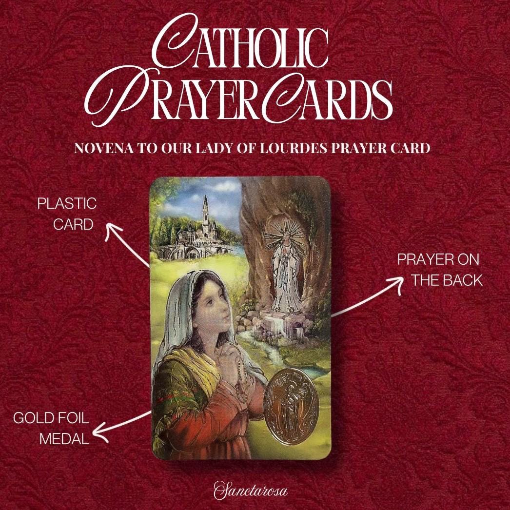 Our Lady of Lourdes Prayer Card | Gold Foil Medal, Credit Card Size - Etsy