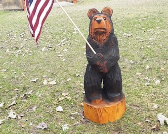 ジェフ・フレミング ビッグスカイ 手彫り木製クマ像彫刻 アンティーク 希少 Big Sky Carvers Big Sky Bears by Jeff Fleming Black Bear