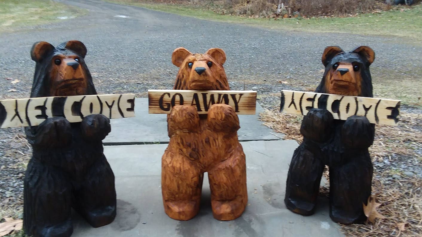 18 to 20 inch Chainsaw Carved Welcome Bear