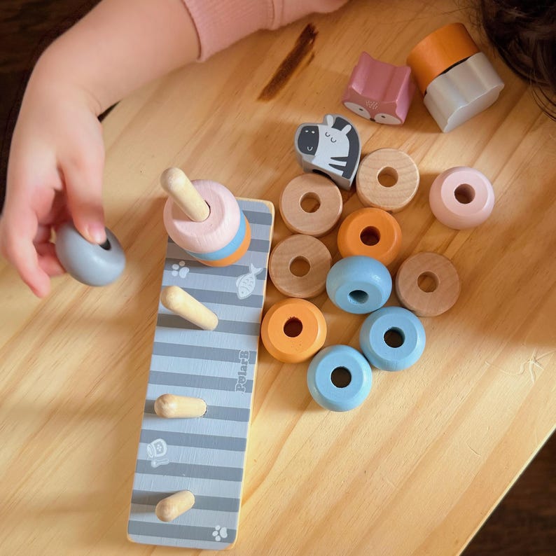 Montessori Wooden Stacking Toy • Stacking Blocks • Pastel Animal ...