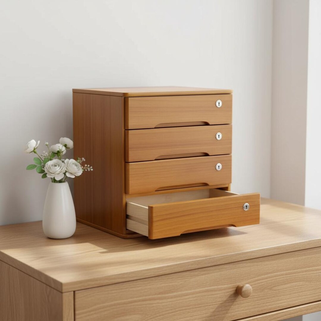 Vintage Wooden Desk Organizer With Lock | Desktop Drawer Storage - Etsy