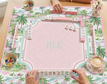 Aangepaste mahjongmat, gepersonaliseerd speeloppervlak, antislip, geluidsreducerend, aangepaste mahjongmat met regels, grote aangepaste tafelkleed mahjongmat op het strand