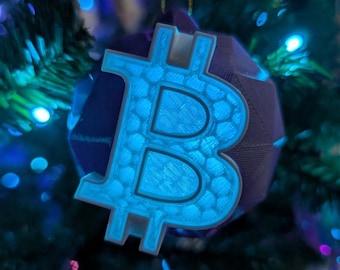 Bitcoin Ornament: Translucent BTC Bauble – Insert a Tree Light for Illuminated Glow