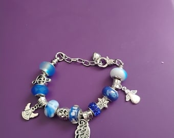 Blue beaded angel charm bracelet
