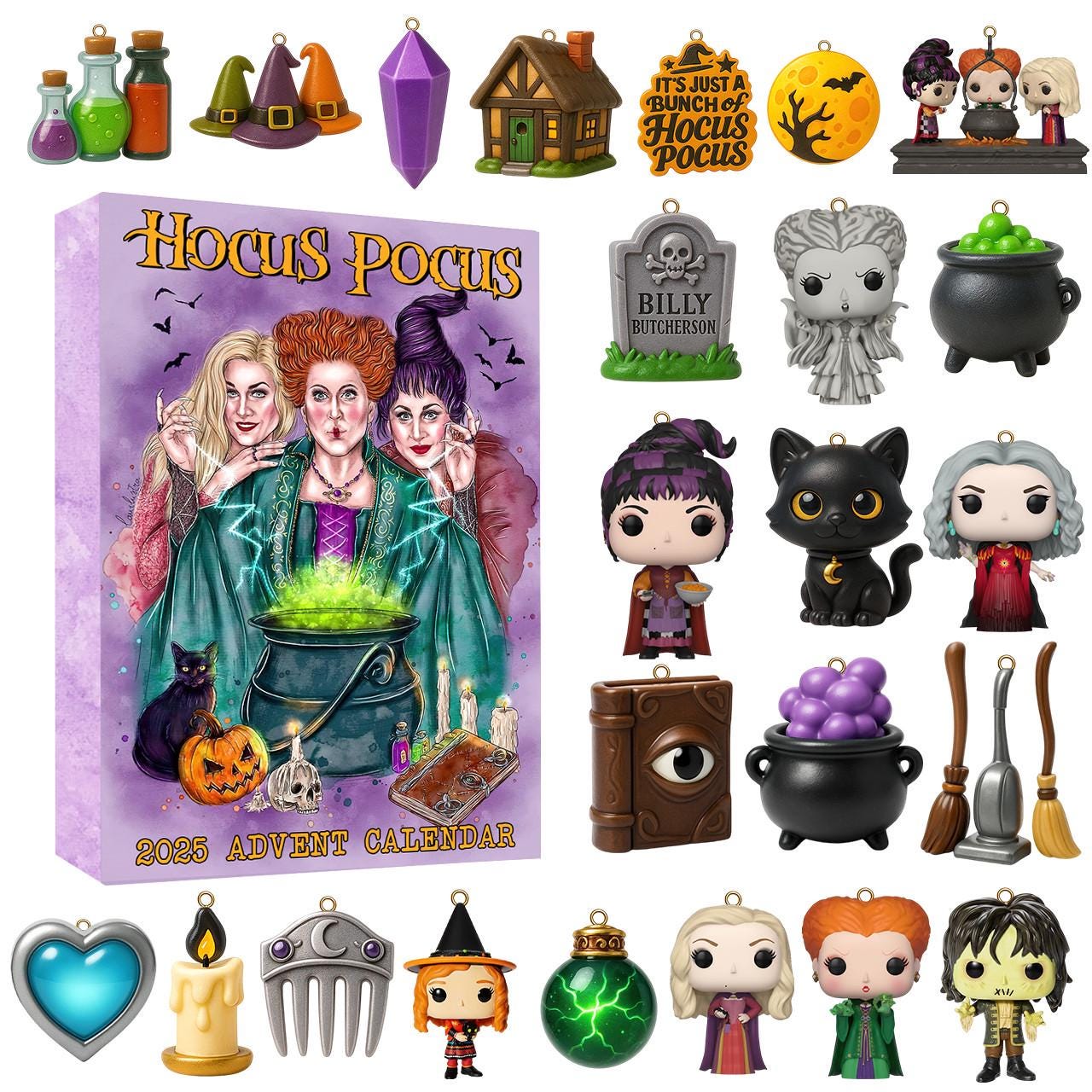 Discover Hocus Pocus Advent Calendar 2025, 24 Days of Sanderson Sisters & Prop Ornaments, Movie Fan Halloween Christmas Gift