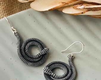 Silver Celtic Snake Knot Dangle Earrings, Gothic Witchy Jewelry
