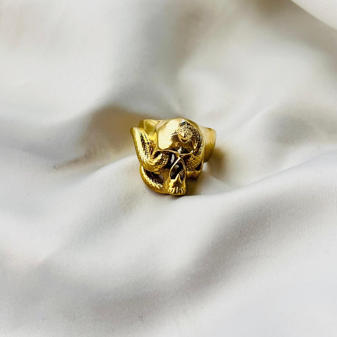 Snake Skull Gold Ring Gothic Reptile Statement Punk Unisex