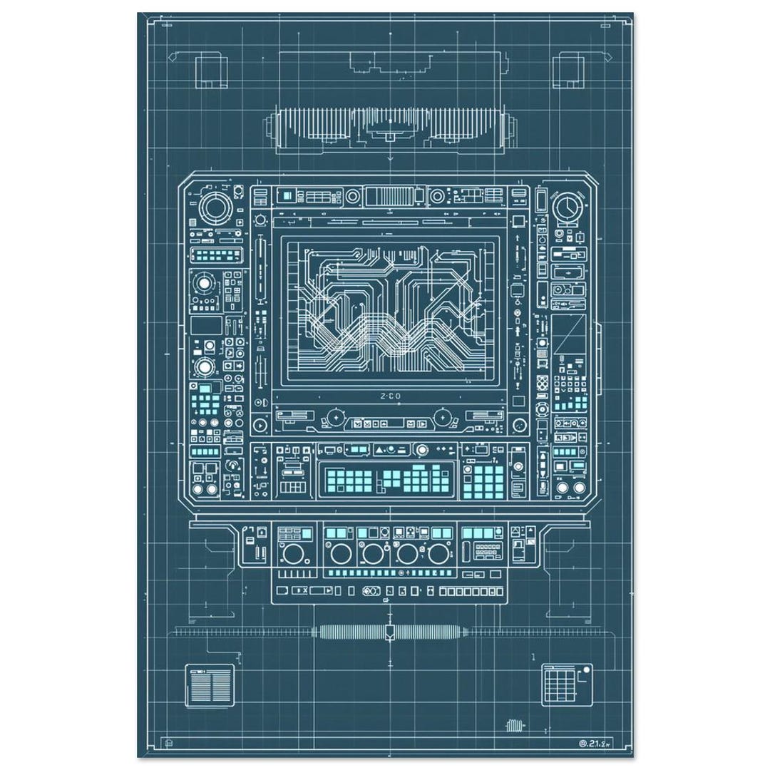 Random Control Panel Print Retro Space Blueprint Wall Art Retro Futuristic Control Panel Print ...