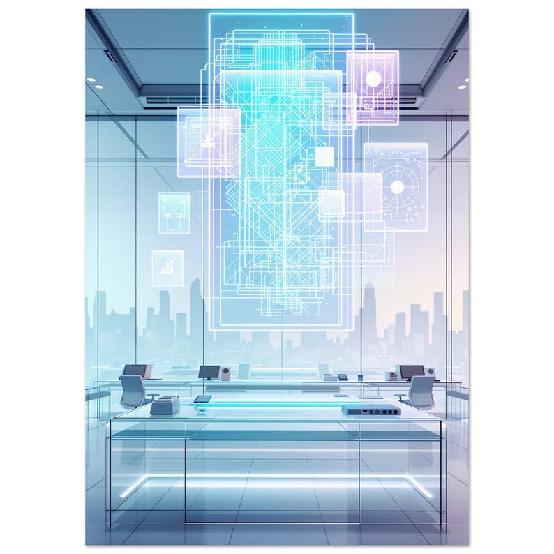 Retro Futurism Computer Lab Wall Art Glass Holographic Tech Poster ...