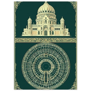 Observatory Blueprint Art Print Art Nouveau Dome Architecture Poster, Fictional Telescope Building Diagram | A4 A3 50x70 cm